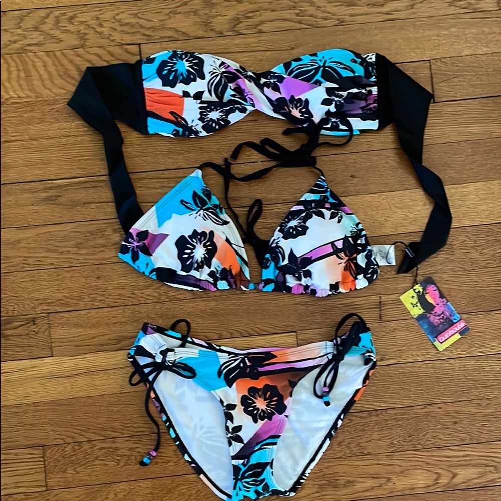 Costa Del Sol Floral Multicolor Bikini Set 3pc- size M